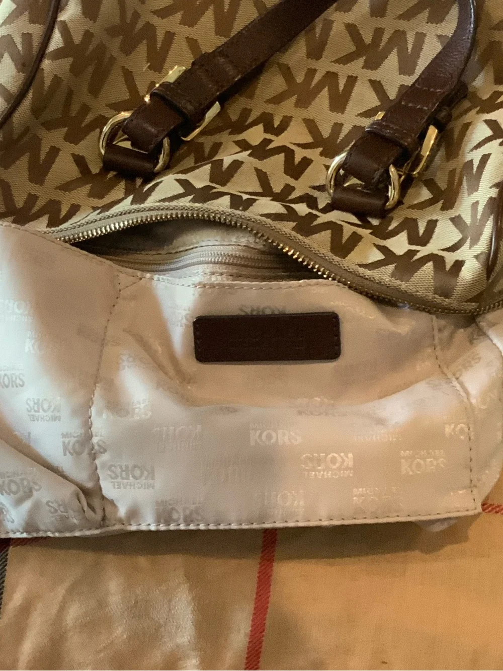 Michael Kors Brown Logo Canvas Duffel with Gold Hardware